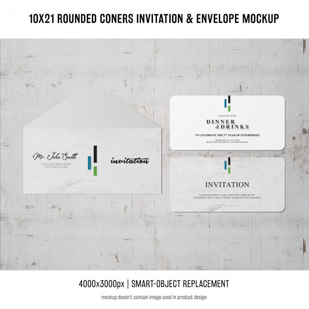 Rounded Corners Invitation And Envelope Mockup Psd