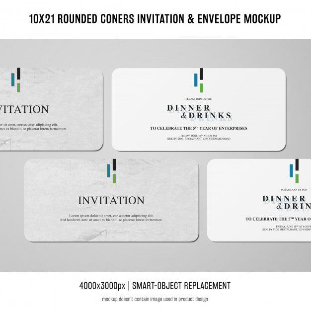 Rounded Corners Invitation And Envelope Mockup Psd
