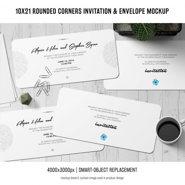 Rounded Corners Invitation And Envelope Mockup Psd