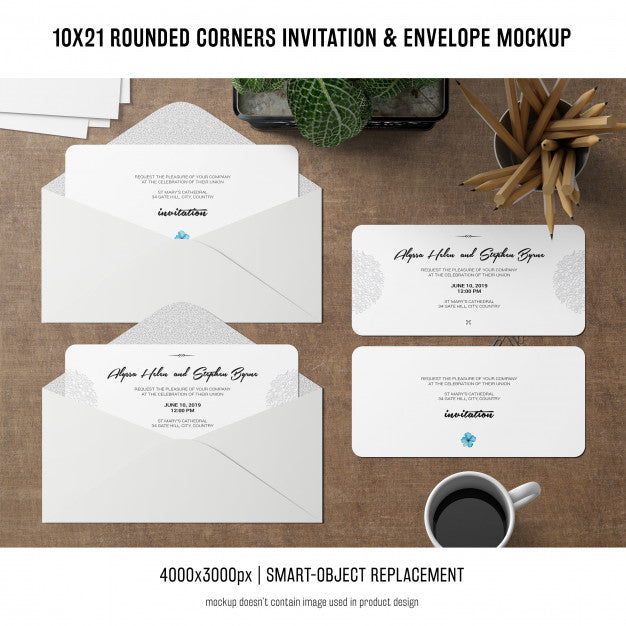 Rounded Corners Invitation And Envelope Mockup Psd