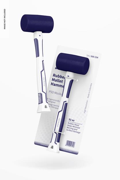 Rubber Mallet Hammer Blister Mockup, Floating Psd