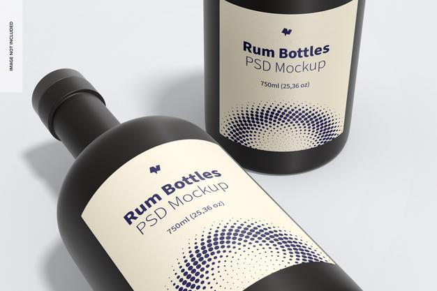Rum Bottles Mockup, Close-Up Psd