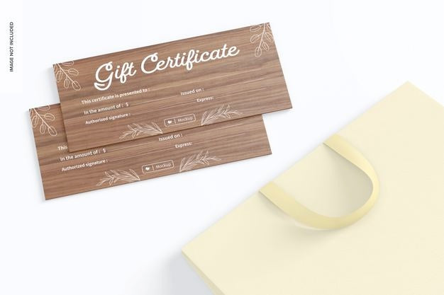 Rustic Gift Certificate With Bag Mockup Psd