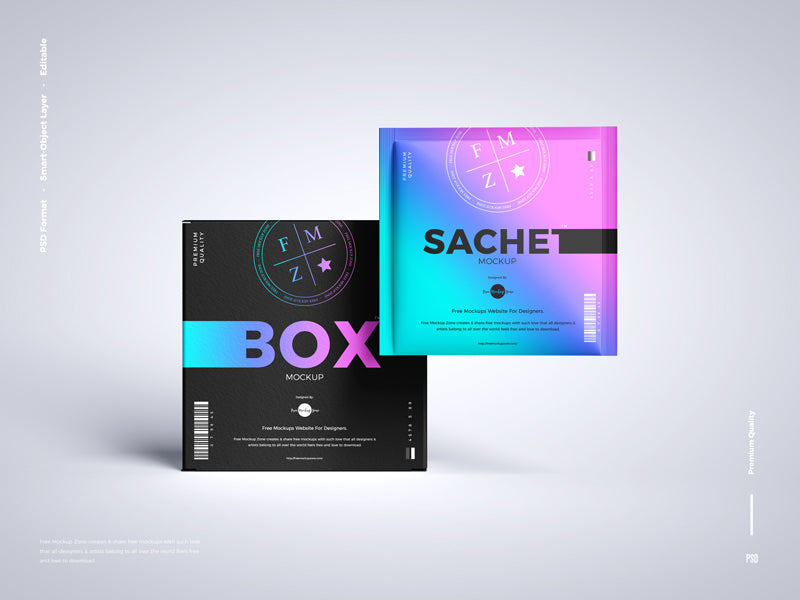 Sachet With Box Packaging Mockup
