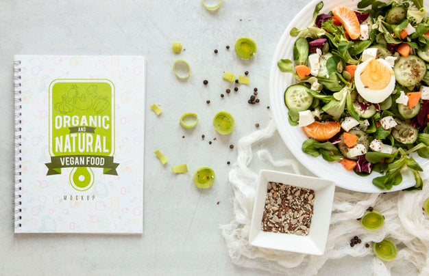 Salads With Notebook Mock-Up Psd
