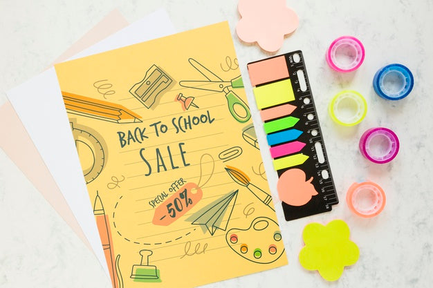 Sale Offer For School Supplies With 50% Off Psd