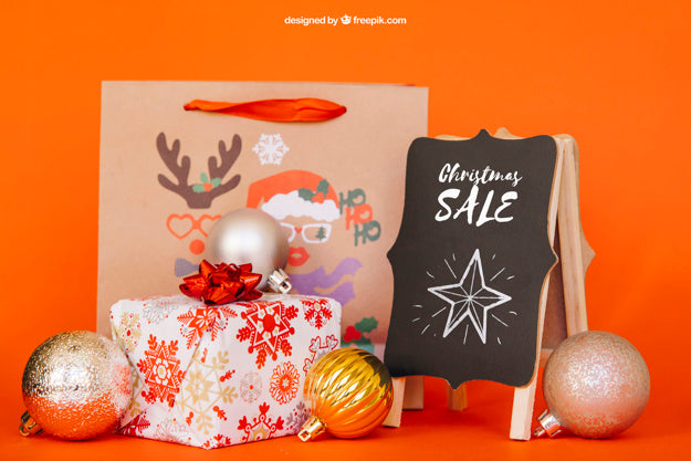 Sales Elements Mockup With Christmtas Design Psd
