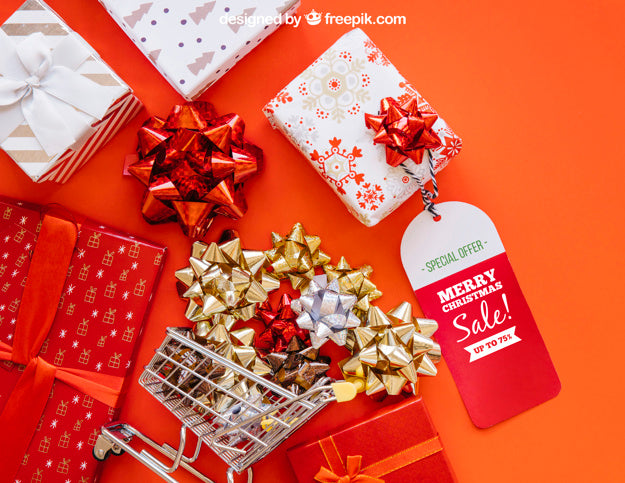 Sales Gift Box Mockup With Christmtas Design Psd