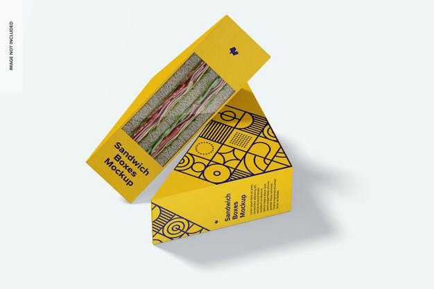 Sandwich Boxes Mockup, Perspective View Psd