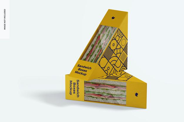 Sandwich Boxes Mockup, Standing And Dropped Psd