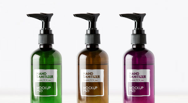Sanitizer Glass Pump Bottle Dispenser Mockup Psd