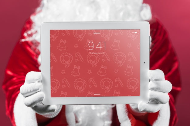 Santa Presenting Tablet Mockup Psd
