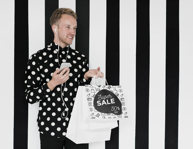 Satisified Man With The Shoppings He Bought Psd