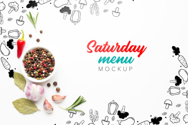Saturday Menu Mock-Up With Pepper And Spices Psd