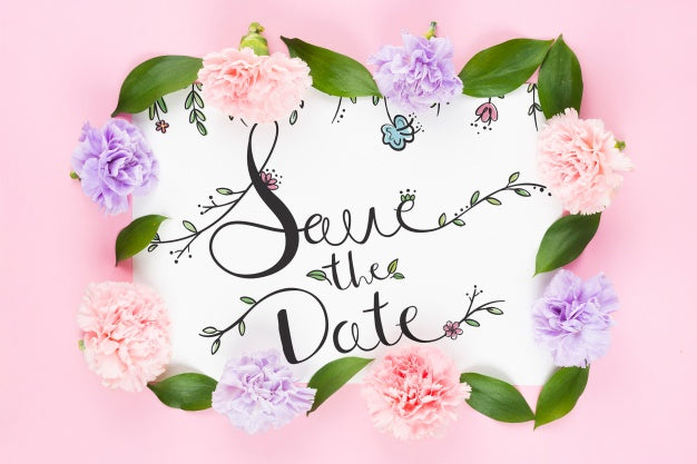 Save The Date Card Mockup With Roses Psd