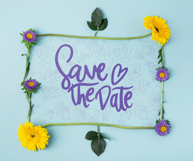 Save The Date Flowers Concept Mock-Up Psd