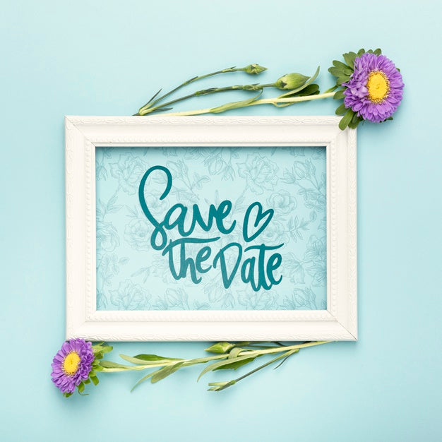 Save The Date Flowers Concept Mock-Up Psd
