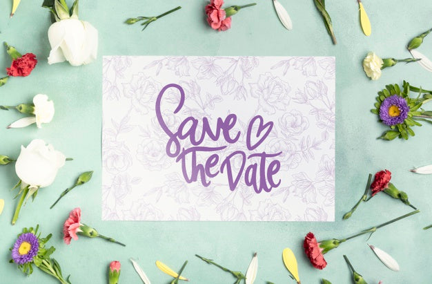 Save The Date Flowers Concept Mock-Up Psd
