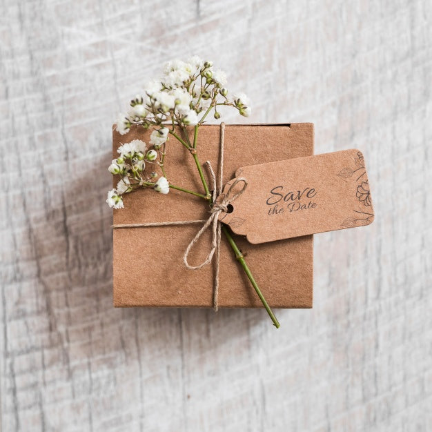 Save The Date Label Mockup On Present Psd