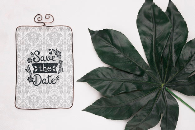 Save The Date Mock-Up And Fresh Natural Leaf Psd