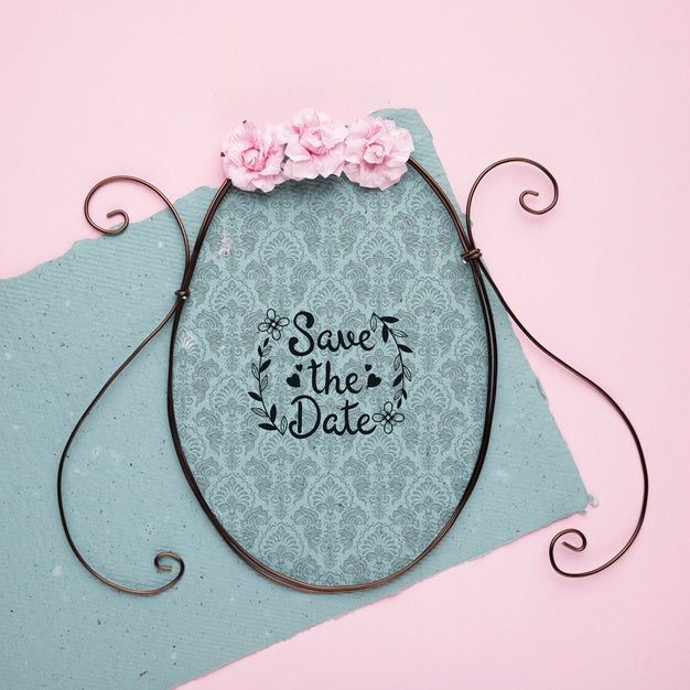 Save The Date Mock-Up Classic Frame With Roses Psd