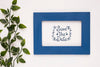 Save The Date Mock-Up Dark Blue Frame And Plant Psd
