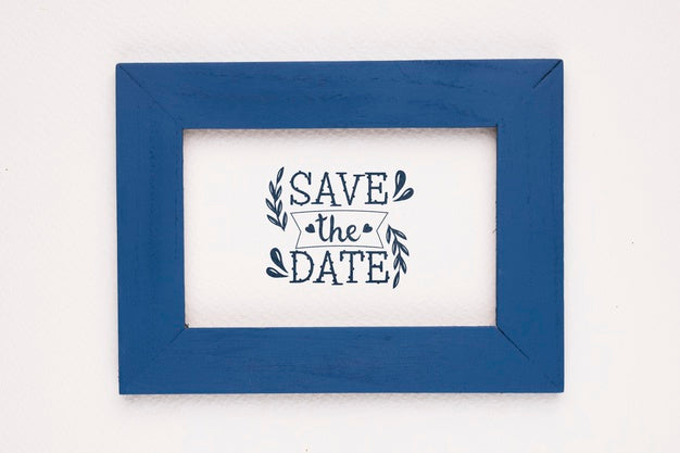 Save The Date Mock-Up Dark Blue Frame Psd