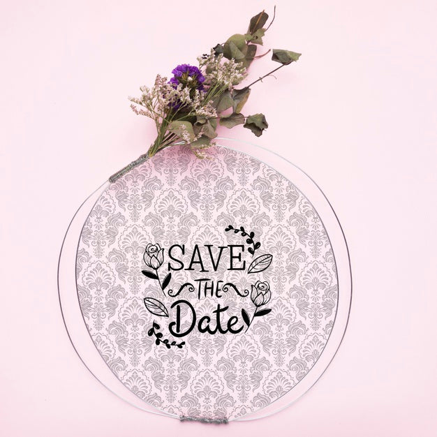 Save The Date Mock-Up Frame With Dries Flowers Psd