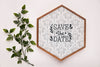 Save The Date Mock-Up Hexagonal Frame With Leaves Psd