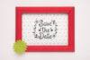 Save The Date Mock-Up Red Frame With Yellow Flower Psd