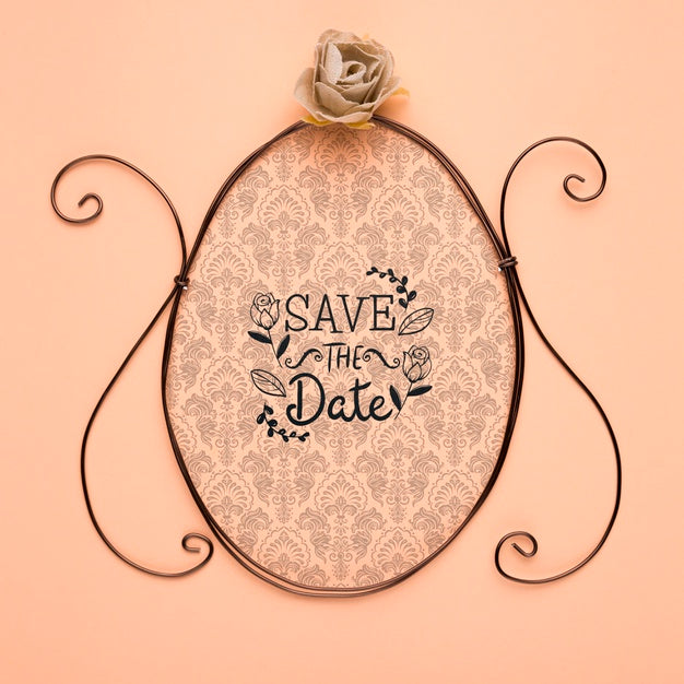 Save The Date Mock-Up Vintage Frame And Silver Rose Psd