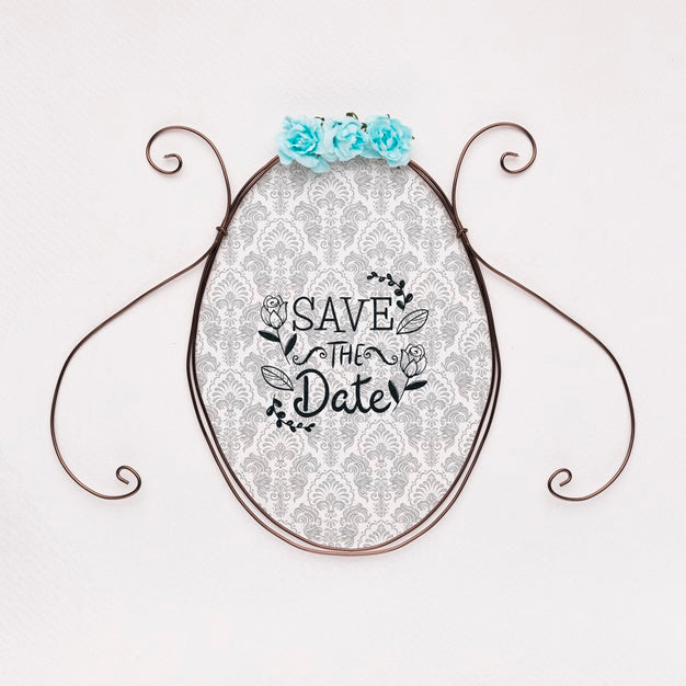 Save The Date Mock-Up Vintage Frame With Flowers Psd