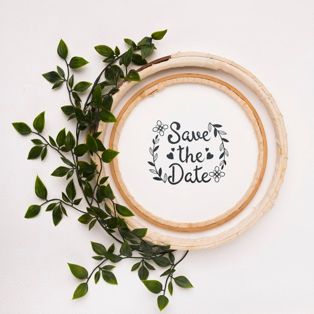 Save The Date Mock-Up With Leaves Frame Psd