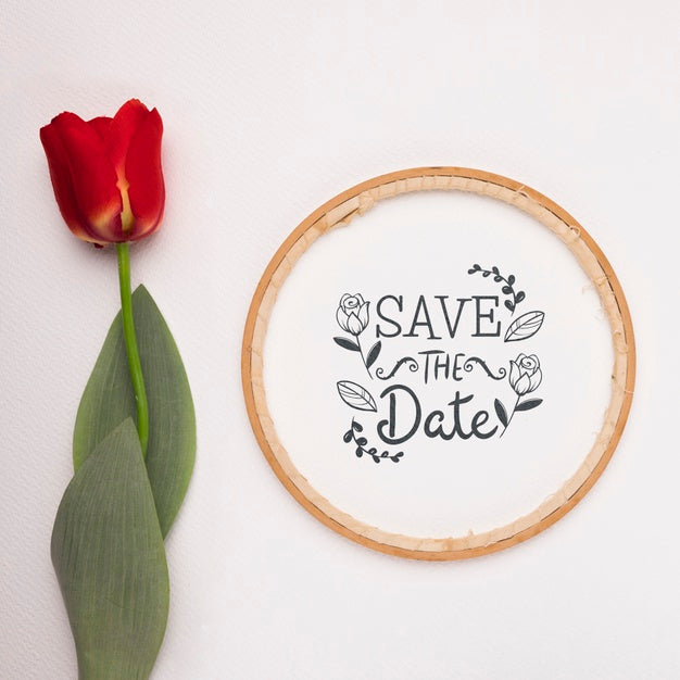 Save The Date Mock-Up With Tulip Psd