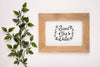 Save The Date Mock-Up Wooden Frame And Leaves Psd