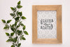 Save The Date Mock-Up Wooden Frame And Plant Psd