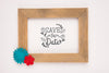Save The Date Mock-Up Wooden Frame With Colourful Flowers Psd