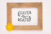 Save The Date Mock-Up Wooden Frame With Yellow Flower Psd