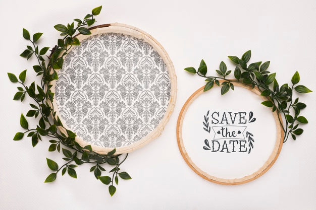 Save The Date Mock-Ups With Leaves Psd