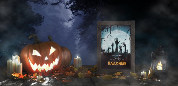 Scary Decoration For Halloween With Framed Horror Movie Poster Psd