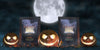 Scary Decoration For Halloween With Framed Horror Movie Posters And Pumpkins Psd