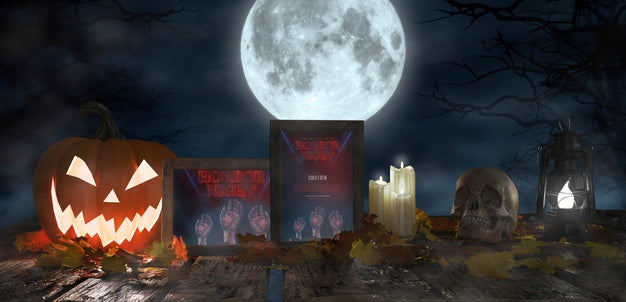 Scary Decoration For Halloween With Framed Horror Movie Posters Psd
