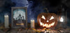 Scary Pumpkin With Candles And Horror Movie Poster Psd