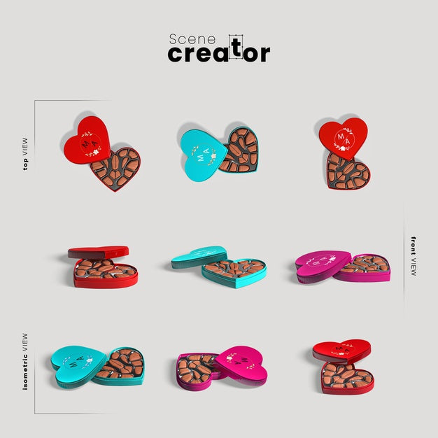 Scene Creator With Hear Shape Box With Chocolate Psd