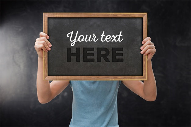 School Chalkboard In Hand Mockup Psd