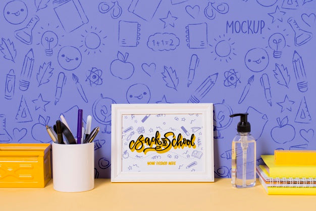 School Supplies And Hand Sanitizer With Mock-Up Psd
