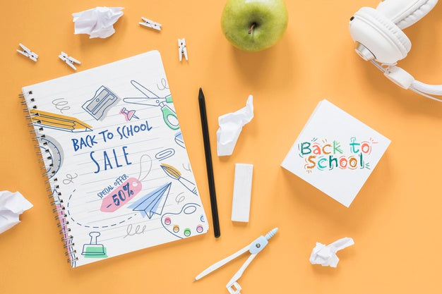 School Supplies Arrangement With White Headphones Psd