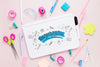 School Supplies With White Board On Pink Background Psd