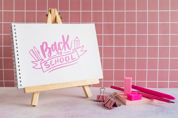 School Supplies With Wooden Painting Easel And Pencils Psd