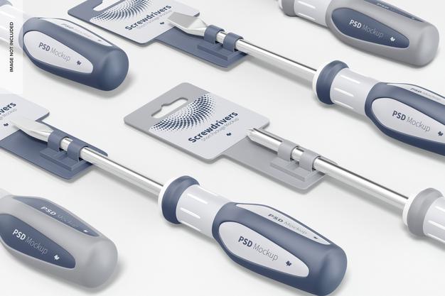 Screwdriver With Short Package Set Mockup Psd